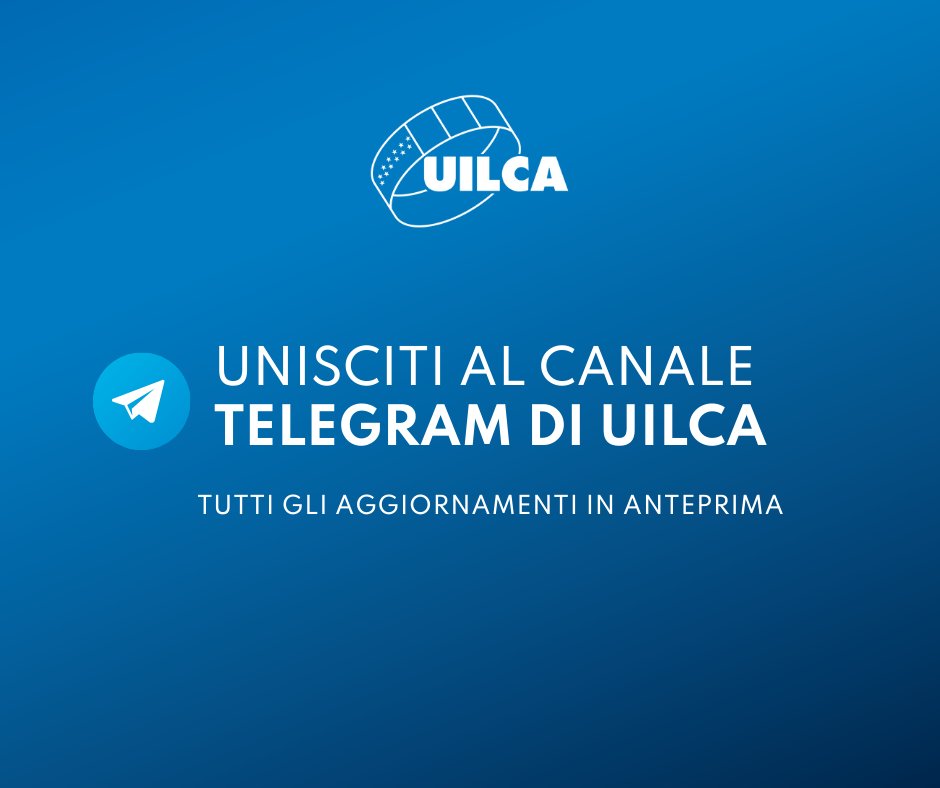 Uilca è anche su Telegram. 
Unisciti al canale cliccando sul link per restare aggiornato con noi sulle notizie in anteprima dei nostri settori.

➡️ t.me/s/UilcaNetwork 

#Uilca
