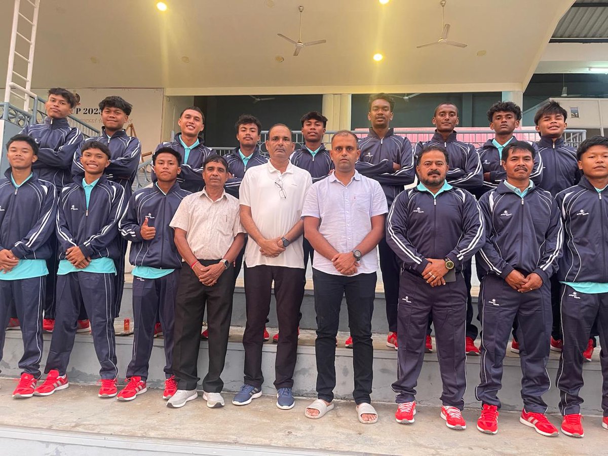 ANEducationDept's tweet photo. The 20-member Island U-19 Boys Football Team, accompanied by Team Coach and Team Manager, embarked on a momentous journey on April 13, 2025, to Manipur. There, they will proudly represent the Islands in the prestigious 68th National School Football Championship. https://t.co/psODSG3FmR