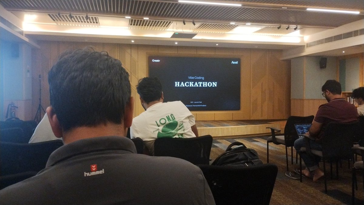 Vibing at my 5th hackathon at <a href="/getcreatr/">Creatr</a> <a href="/Accel/">Accel</a>