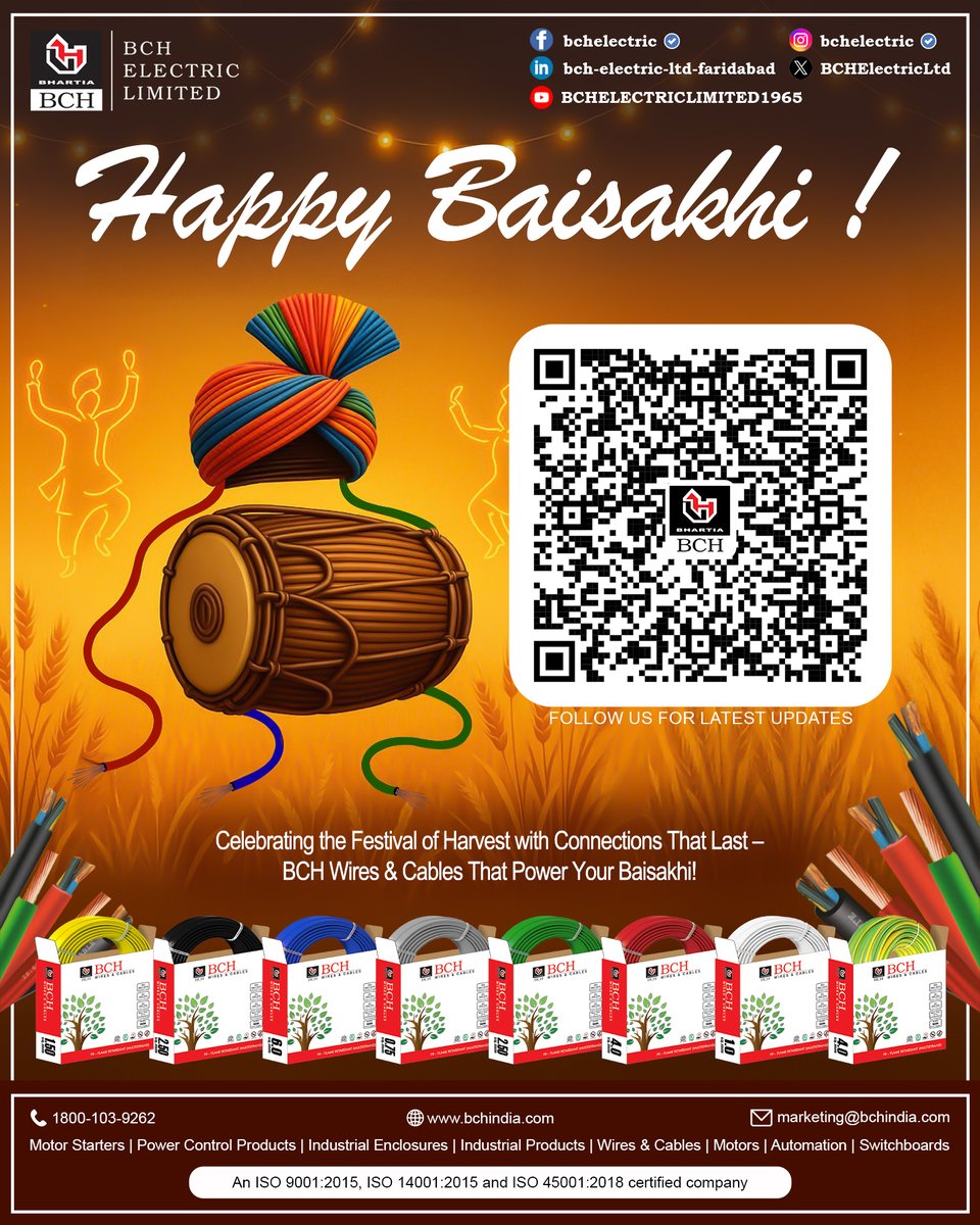 BCHElectricLtd's tweet image. This Baisakhi, let's harvest the power of performance! 🌾⚡
BCH Wires &amp;amp; Cables – strong, safe, and built for every season.
#HappyBaisakhi #BCHElectric #PowerInEveryStrand #WiredForProgress
