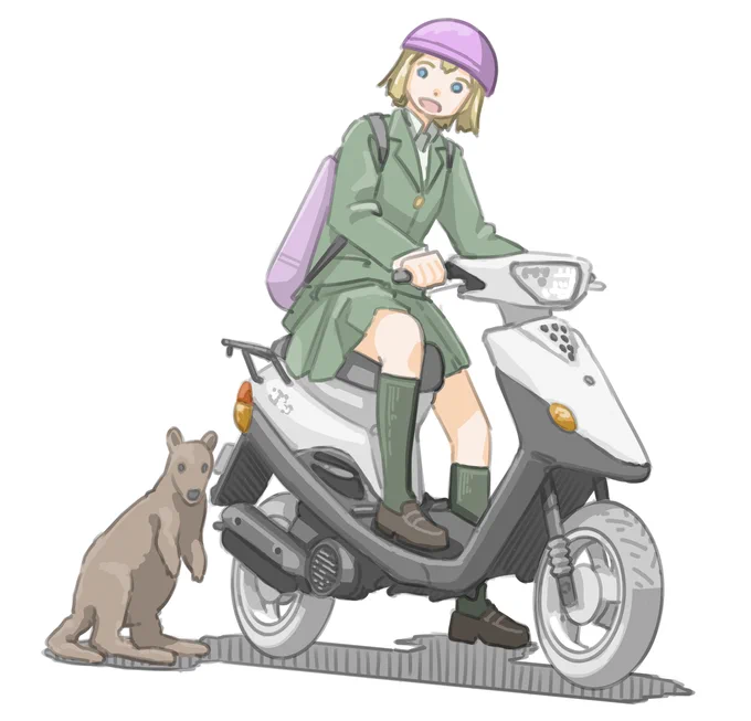 帰宅中にいつの間にかオーストラリアに着いていた女子です。 (ヤマハ BJ)【再掲】 #バイクJK #イラスト