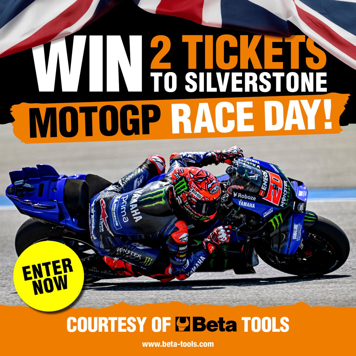 🚨 WIN 2 x hospitality tickets to the British <a href="/MotoGP/">MotoGP™🏁</a> with Beta Tools at <a href="/SilverstoneUK/">Silverstone</a>!

To enter, simply "Like" this post and reply with why you'd like the tickets...

The winner will be selected at random and announced on 5th May 2025. Full T&amp;Cs apply.

Good luck! 🏁