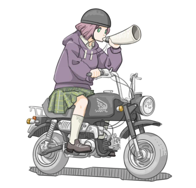 角笛で朝を告げるバイト(時給898円)をする女子です。(ホンダ ゴリラ)【再掲】#バイクJK #イラスト 