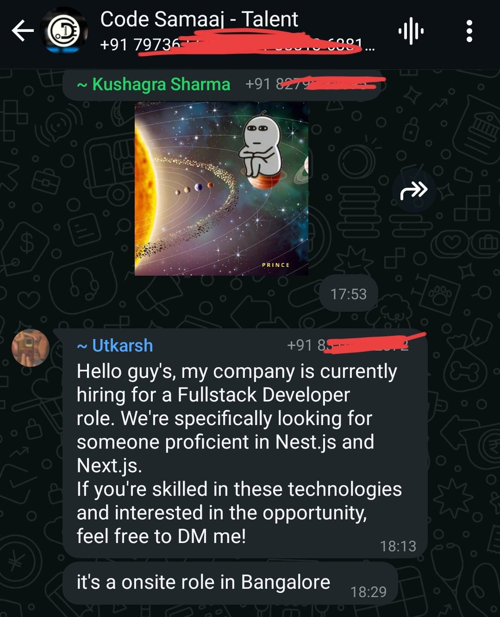 abhisheknaironx's tweet image. Can't find job openings? Just join a community like Code Samaaj 🤷🏻
Drop something unique about you, and I'll send u a direct link to the community.