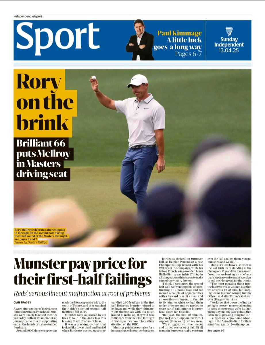 AlanEnglish9's tweet image. And the late front page of Sport. Fingers and toes crossed for Rory tonight #Masters2025
