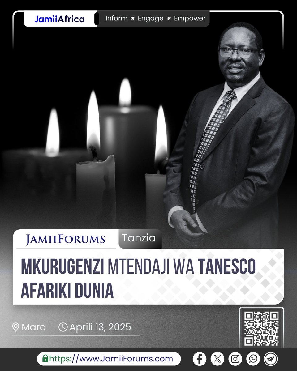TANZIA: Mkurugenzi Mtendaji wa Shirika la Usambazaji Umeme Tanzania (TANESCO), Mhandisi Gissima Nyamo-Hanga amefariki dunia usiku wa kuamkia leo Aprili 13, 2025 majira ya Saa 6 hadi Saa 7 usiku katika ajali iliyotokea Wilayani Bunda, Mkoani Mara

Kamanda wa Polisi mkoa wa Mara,