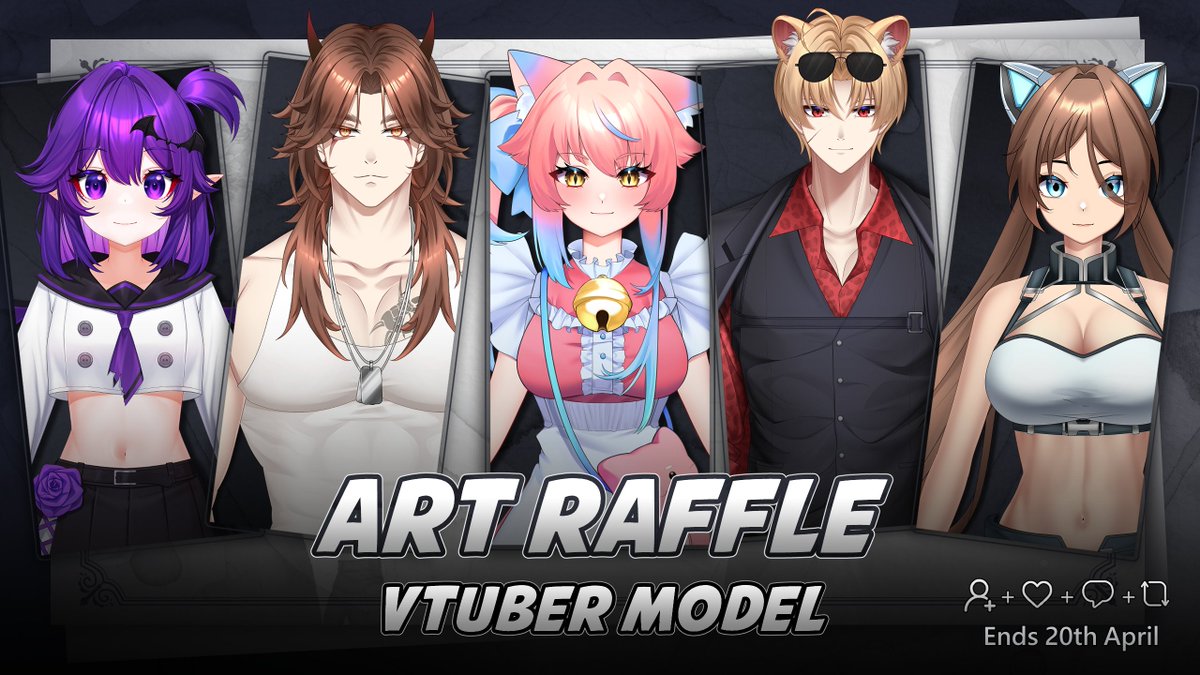 ✨ART RAFFLE✨

🎁The Prize is :
1 Fullbody Vtuber Model
1 Halfbody Vtuber Model

To participate :
- Follow me
- Like
- RT this post (not QRT)
- Drop your Character/Reference

🗓Ends on April 20th🐾

Goodluck to everyone!!!

#VTuber #ENVTuber #VTuberUprising #Live2Draffle
