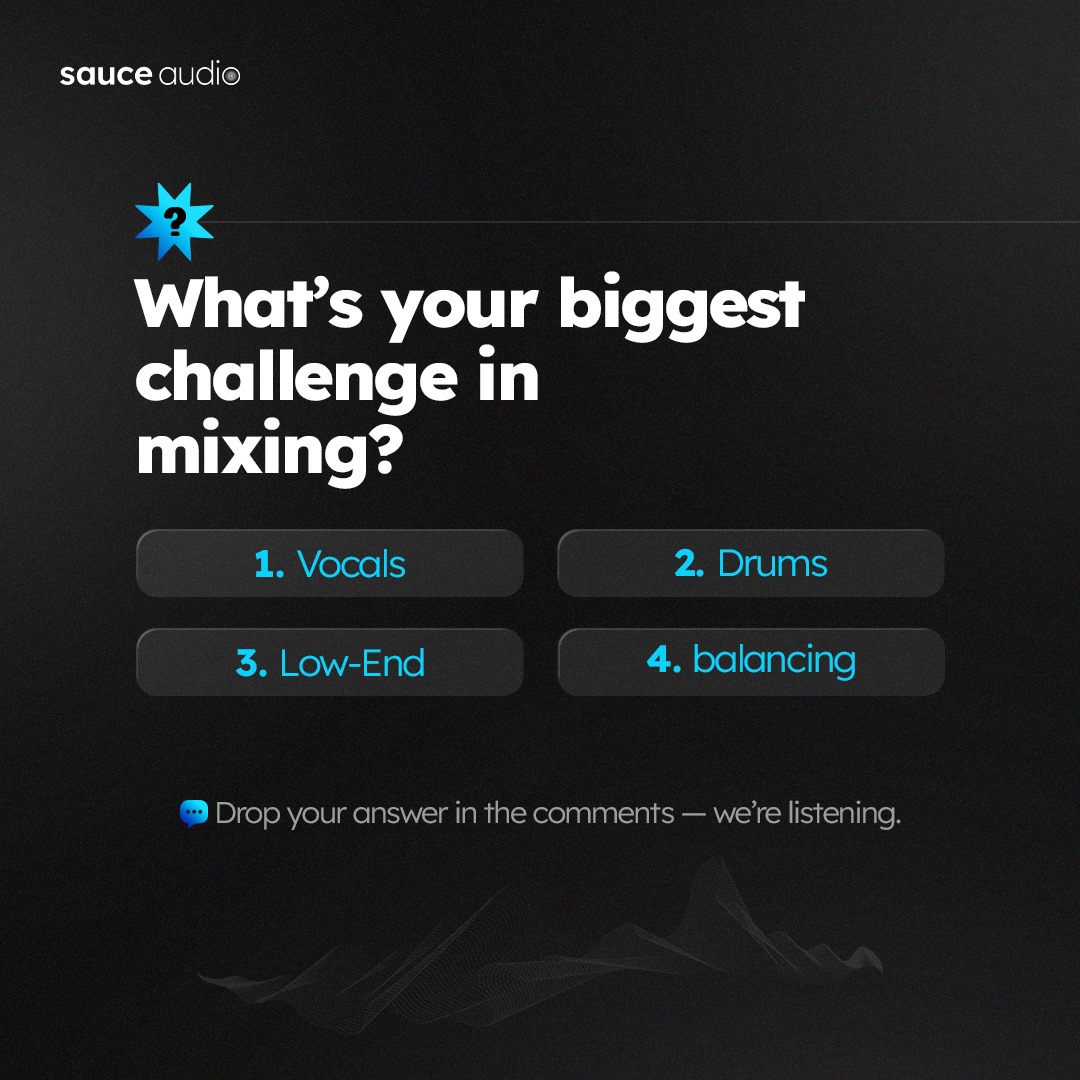 saucesoundlab's tweet photo. 🎛️ What’s your biggest challenge while mixing?

1️⃣ Vocals
2️⃣ Drums
3️⃣ Low-End
4️⃣ Balancing
Drop your pick below 👇
We're building tools that actually solve these.
#MixingTips #ProducerTwitter #BedroomProducers #AudioPlugins #SauceAudio https://t.co/3jtj4qks2e