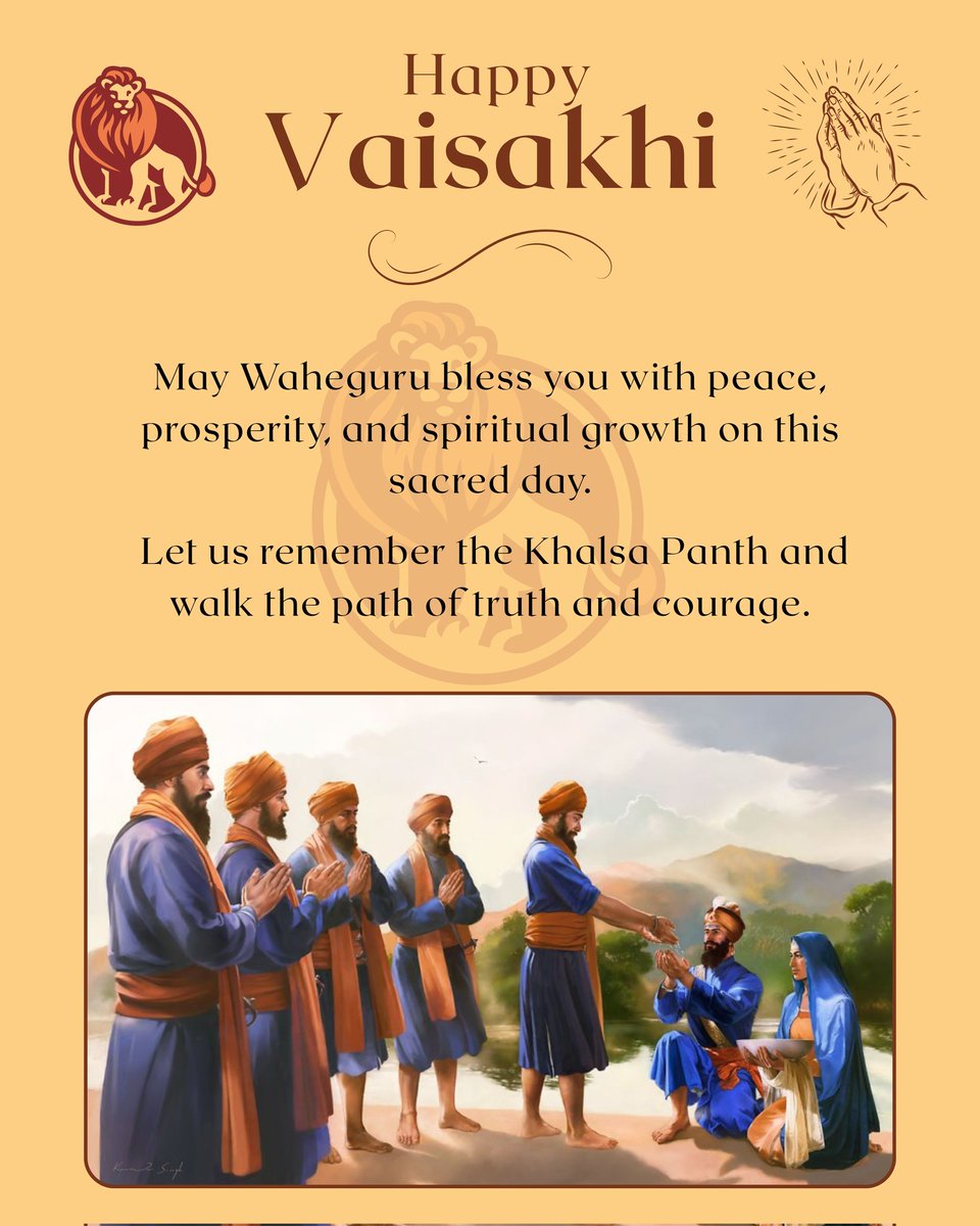 NanaksarP's tweet photo. 🙏Happy Vaisakhi! 🙏
May Waheguru bless you with peace, prosperity, and spiritual growth on this sacred day.
Let us remember the Khalsa Panth and walk the path of truth and courage.
Waheguru Ji Ka Khalsa, Waheguru Ji Ki Fateh! 🧡💙

 #Vaisakhi #Waheguru #KhalsaPanth https://t.co/Djo4W8UaZe
