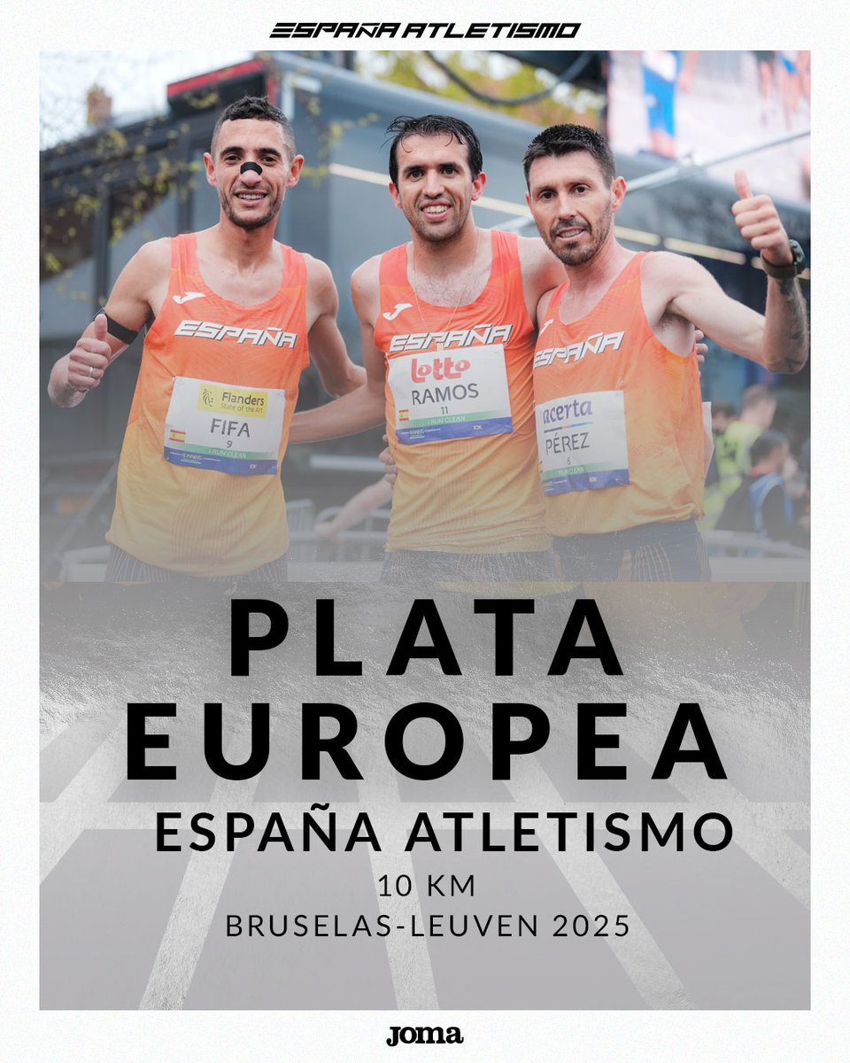 atletismoRFEA's tweet photo. #EspañaAtletismo ‼️PLATA EUROPEA ‼️🥈
👏👏👏👏

10 km 🚹 #BrusselsLeuven2025

Clasificación final ⏱️

5º @jesusramosrevie 28:07
10º @perez_chiki 28:16
13º @IliasFifa 28.32
- @AOukhelfen ab.

 #PasiónPorCompetir

📊 https://t.co/qIfMv5Ds1z 📺@rtveplay https://t.co/futXjvpraS