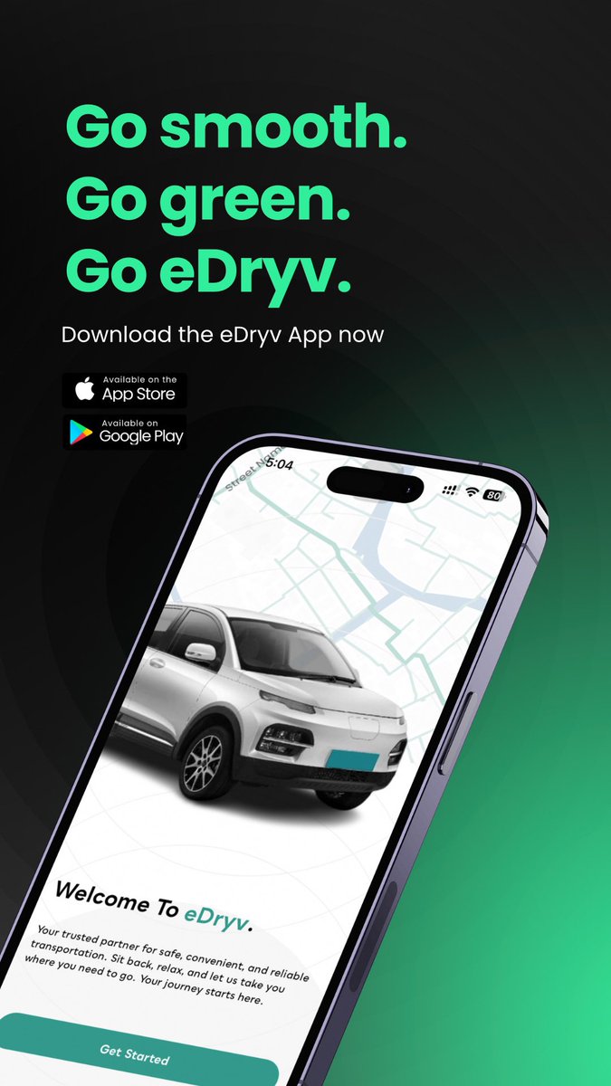 eDryvmobility's tweet photo. YOU CAN NOW BOOK a ride with eDryv! Electric rides are officially LIVE in our geofenced area.
🚗 On-demand EVs at your fingertips 🌿 Zero emissions, smooth rides
Download the eDryv app now available on → App Store  → Google Play 
#eDryv #gogreenwitheDryv  #eDryvlaunch https://t.co/edEZZVu6SZ