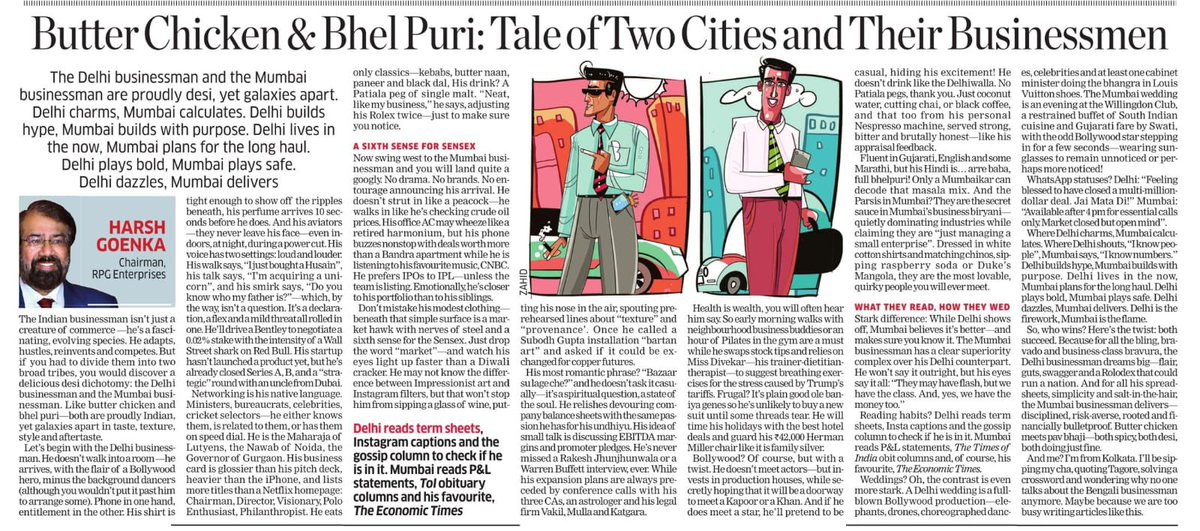 hvgoenka's tweet photo. My humorous article in Economic Times on the difference between Delhi and Mumbai businessman! https://t.co/LB2wLrx9uJ