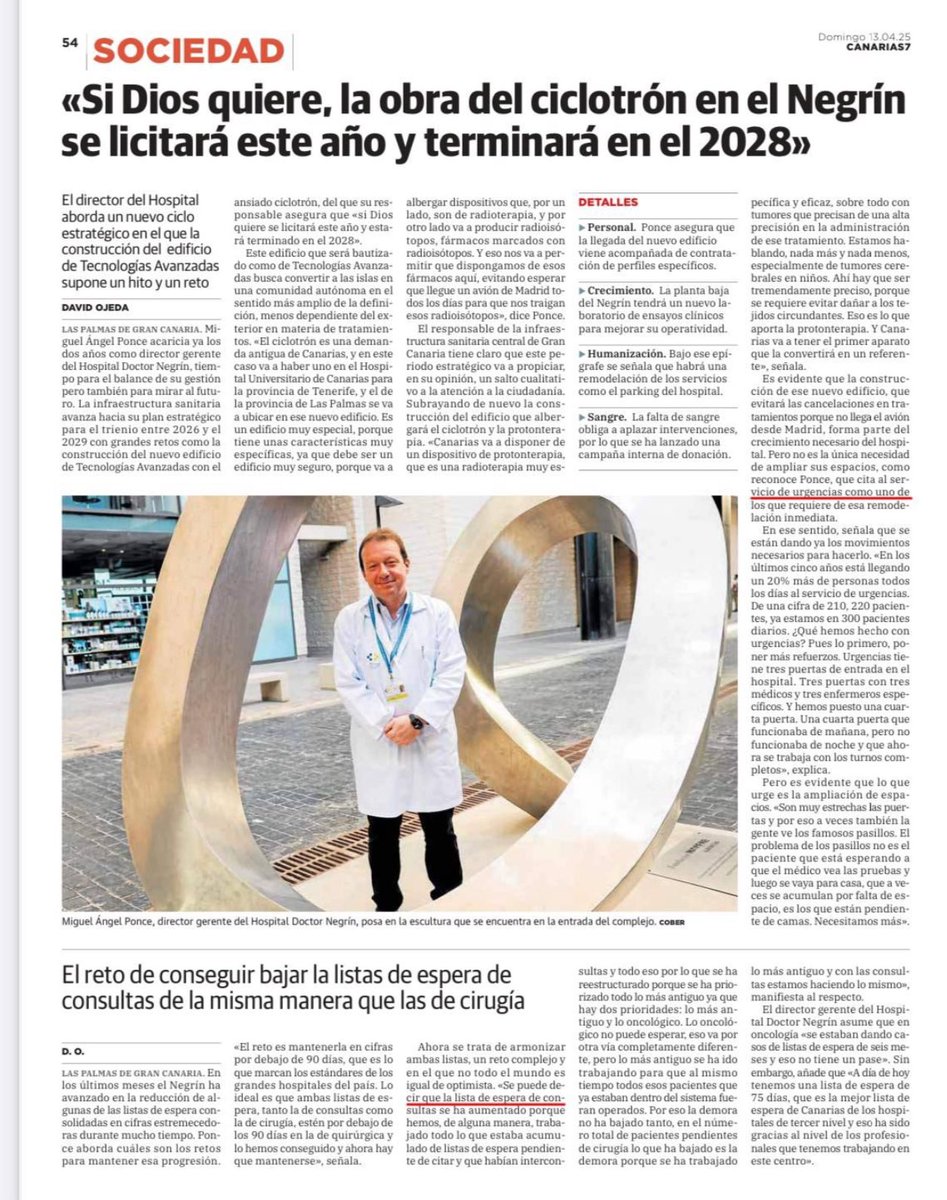 Gracias a <a href="/canarias7/">Canarias7</a> por su entrevista . canarias7.es/sociedad/salud…

En ella damos cuenta de nuestro trabajo en el Hospital Universitario de GC Dr Negrin en estos casi 2 años y también planificamos su futuro a través de un nuevo Plan Estratégico para los próximos años  📁🏥 

▶️ En