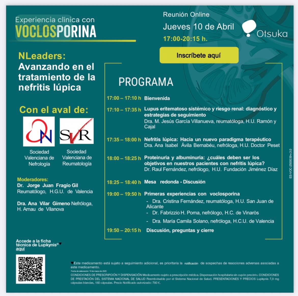 🩺💡NLeaders: enriquecedora reunión multidisciplinar con reumatólogos y nefrólogos sobre nefritis lúpica

Excelentes ponentes y nuevas perspectivas de tratamiento

Avanzando en el cuidado de los pacientes con LES

<a href="/SVNefro/">Sociedad Valenciana de Nefrología</a> <a href="/svreumatologia/">Sociedad Valenciana de Reumatología - SVR</a>
<a href="/SENefrologia/">S.E.N. Nefrología</a> <a href="/SEReumatologia/">Soc.Esp.Reumatología</a> <a href="/OtsukaES/">OtsukaES</a>