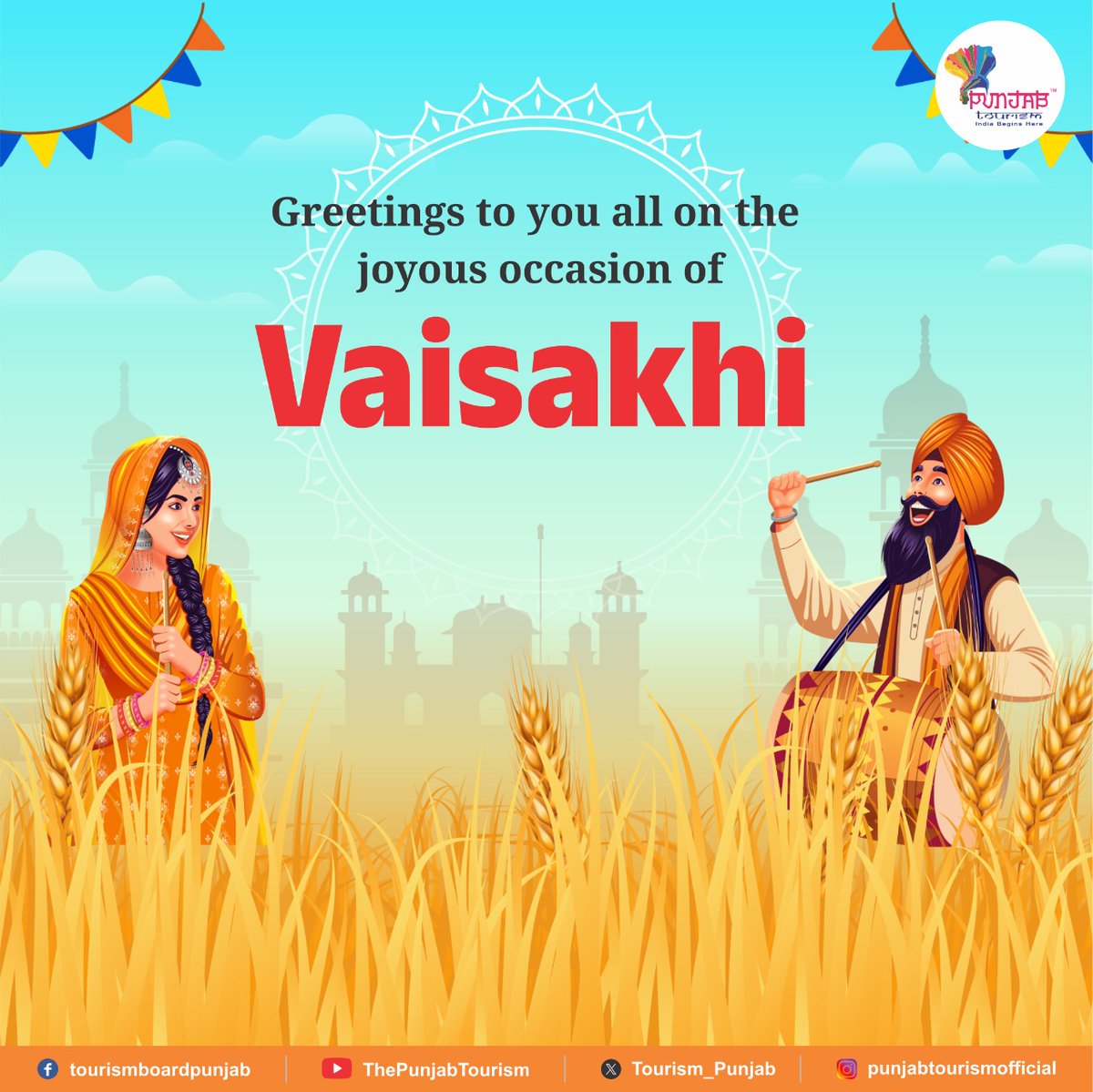 ਸੈਰ-ਸਪਾਟਾ ਅਤੇ ਸੱਭਿਆਚਾਰਕ ਮਾਮਲੇ ਵਿਭਾਗ, ਪੰਜਾਬ ਵੱਲੋਂ ਵਿਸਾਖੀ ਦੇ ਖੁਸ਼ੀਆਂ ਭਰੇ ਤਿਉਹਾਰ ਦੀਆਂ ਆਪ ਸਭ ਨੂੰ ਬਹੁਤ-ਬਹੁਤ ਵਧਾਈਆਂ।
…
Department of Tourism and Cultural Aafairs, Punjab greets you all on the joyous occasion of Vaisakhi.