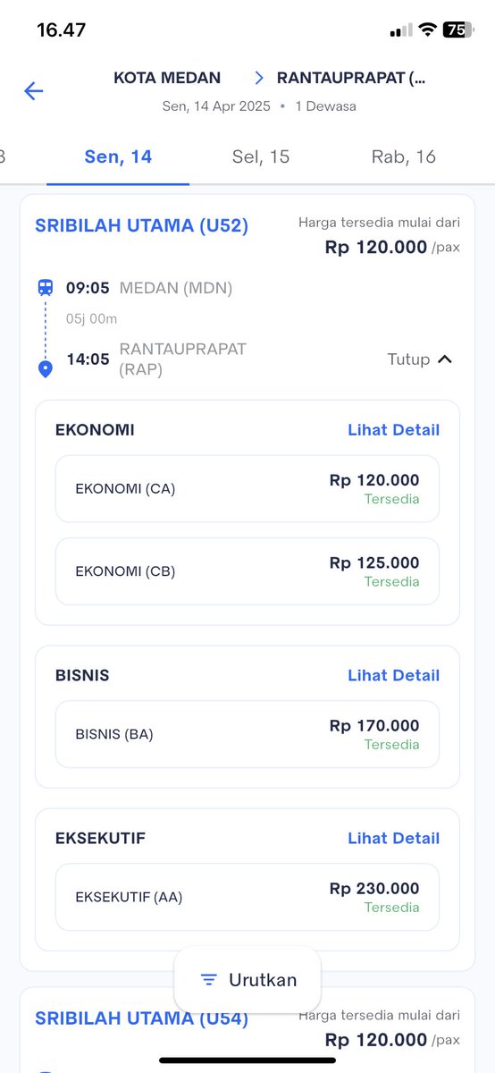Mulai 14 April - 30 April 2025 PT KAI Divre 1 Sumut menambahkan kelas Ekonomi KA Sribilah Utama dengan harga yang tercantum di aplikasi Access By KAI, apakah Ekonomi premium? Tentu saja tidak 🫢