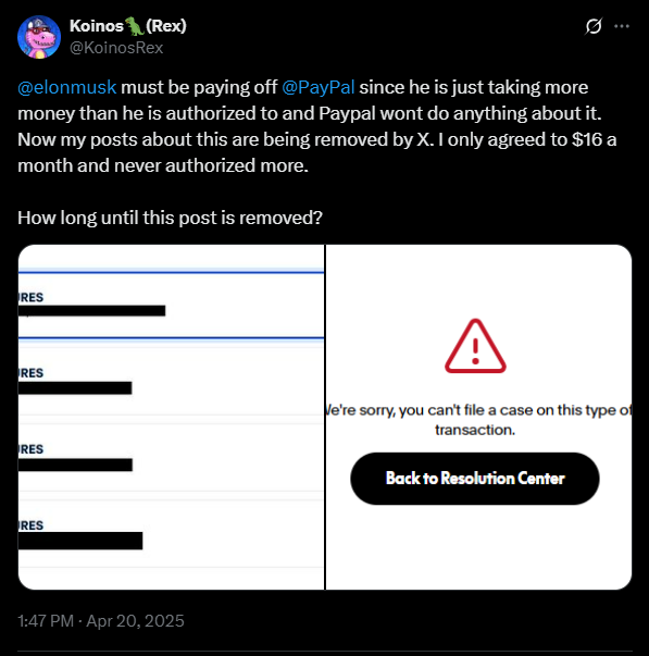 KoinosRex's tweet photo. Since X is censoring my posts for calling out Elon's scam X premium accounts, Ill keep taking screen shots and sharing. https://t.co/gFDtMrdwvM