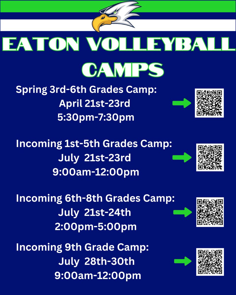 Don't forget to sign up for our spring volleyball clinic that starts tomorrow evening! It starts at 5:30pm!  We would love to see you there! QR code is below for easy sign up.