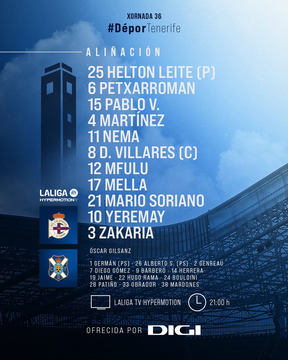 RCDeportivo's tweet photo. 𝑶 𝒏𝒐𝒔𝒐 𝒐𝒏𝒄𝒆.

#DéporTenerife #LaLigaHypermotion https://t.co/tbqvaN4Q3E