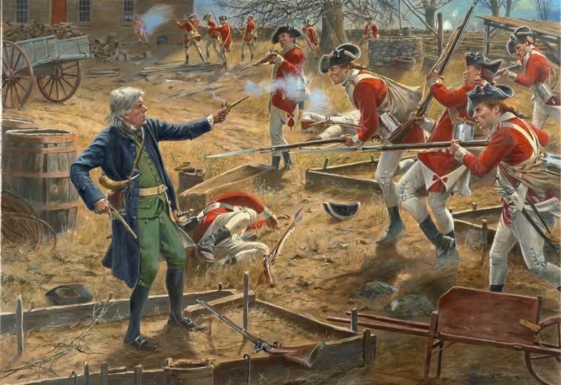 On this blessed Easter Sunday let us not forget the incredible valor of 80 year old patriot Sam Whittemore  250 years ago yeaterday.  

British soldiers are storming Samuel Whittemore's Homestead after he ambushes the 47th Regiment of Foot and kills one soldier.

Whittemore will