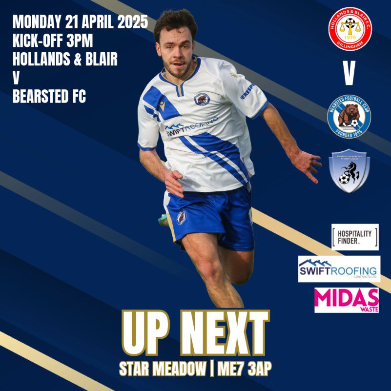 Bank holiday action tomorrow as we face Hollands &amp; Blair in our last away game of the season, Kick-off 3pm #bearstedfc #bears #football #bankholiday <a href="/hollandsblairfc/">Hollands & Blair FC</a> <a href="/SCEFLeague/">Presence & Co. SCEFL League</a> <a href="/NonLeagueCrowd/">Non League Crowds</a>