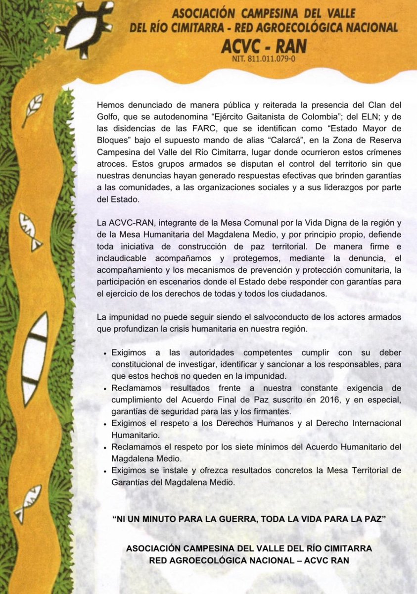 De luto en Zona de Reserva Campesina del Valle del Río Cimitarra <a href="/PrensaRural/">Agencia Prensa Rural</a> <a href="/petrogustavo/">Gustavo Petro</a>