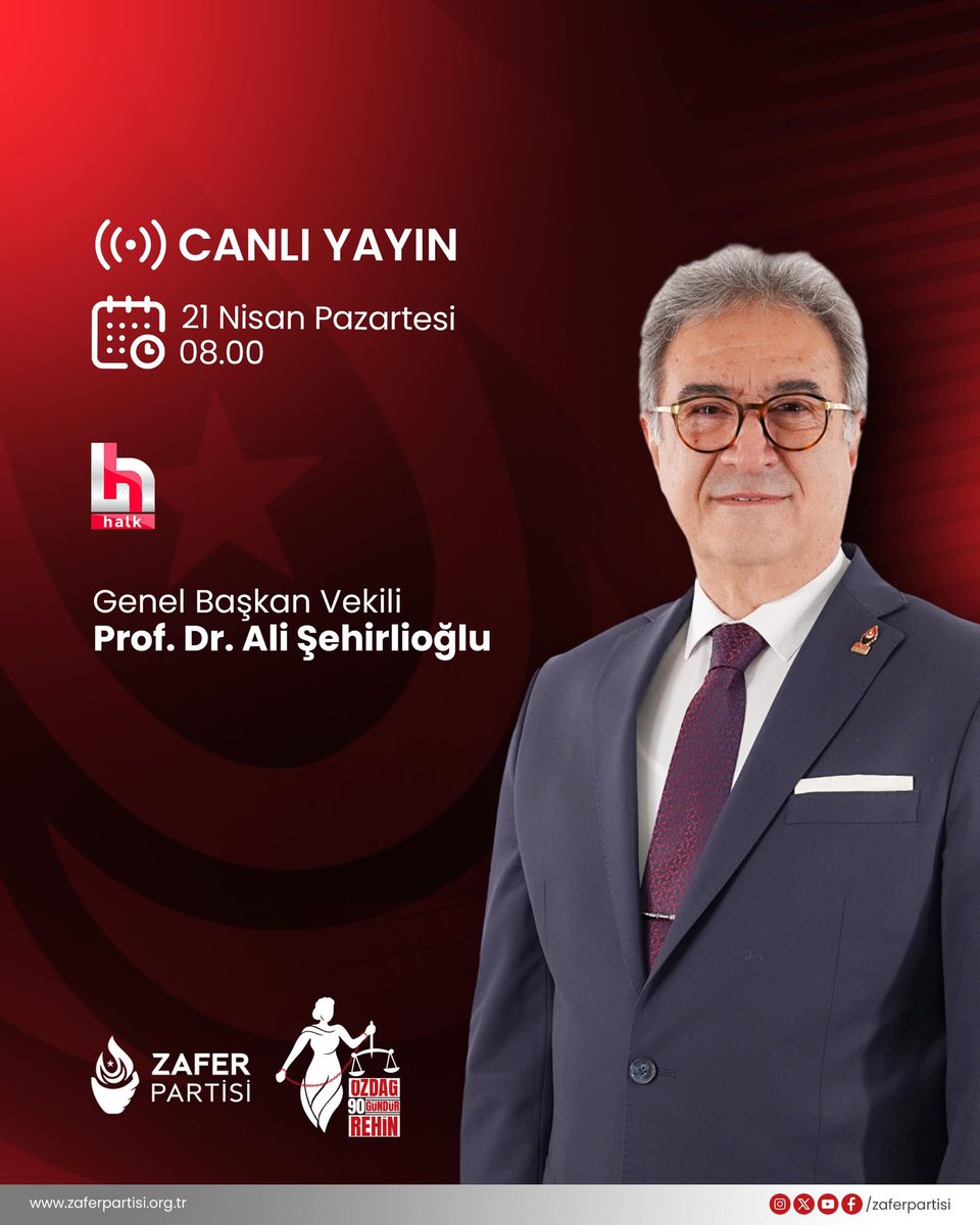 zaferpartisi's tweet photo. Genel Başkan Vekilimiz Sayın Prof. Dr. Ali Şehirlioğlu, yarın (21 Nisan Pazartesi) saat 08.00’de Halk TV’de İsmail Küçükkaya’nın konuğu olacaktır.

🗓️ 21 Nisan Pazartesi
⏰ 08.00
📺 Halk TV https://t.co/hmbm4ZYRHb