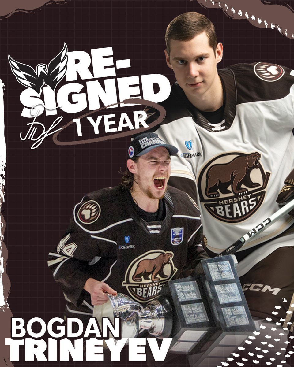 xy - Hershey Bears (@thehersheybears) on Twitter photo BRINGING BOGEY BACK!
The <a href="/Capitals/">Washington Capitals</a> have re-signed Bogdan Trineyev to a one-year, two-way contract.
📰 hersheybears.com/news/capitals-… BRINGING BOGEY BACK!
The <a href="/Capitals/">Washington Capitals</a> have re-signed Bogdan Trineyev to a one-year, two-way contract.
📰 hersheybears.com/news/capitals-…