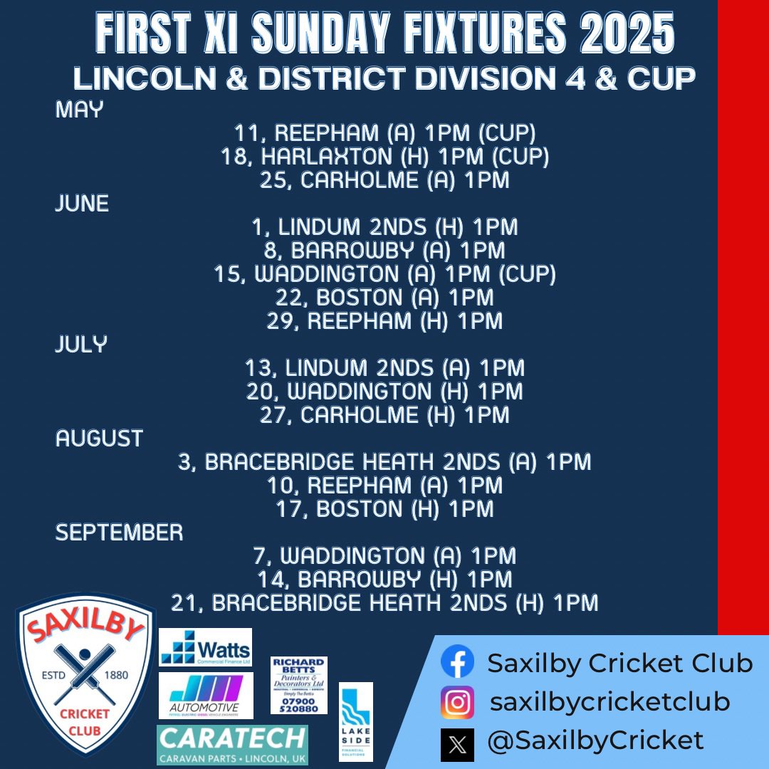 SaxilbyCricket's tweet photo. 1/7. Room for one more Easter Sunday treat? 🐣🏏🍫
We’re providing it, by dropping the club’s 2025 summer fixtures. 🧵 https://t.co/tpKX2VqDN6