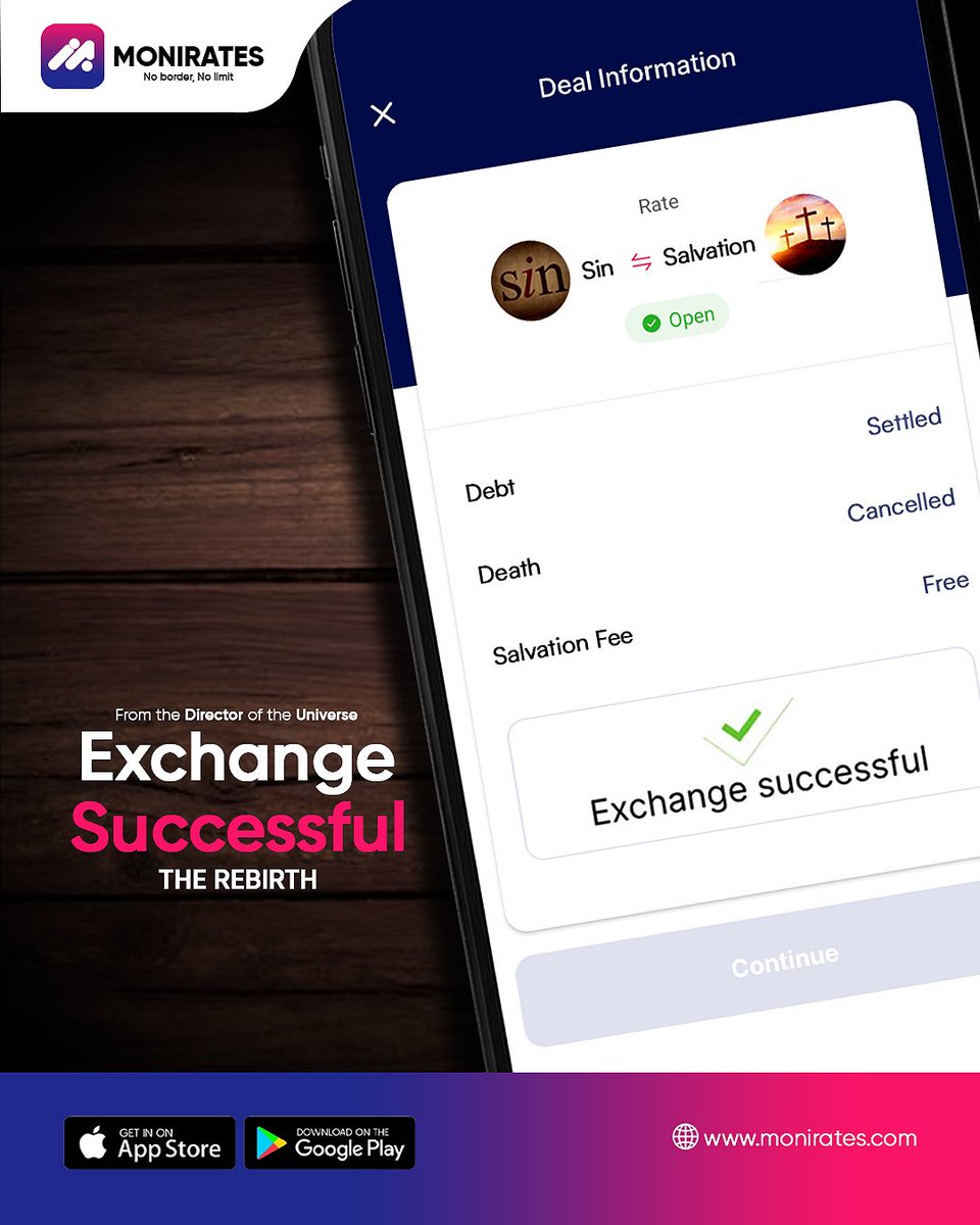 Monirates's tweet photo. The ultimate exchange. 
The rebirth that changed everything. 
Powered by the Director of the Universe. 
Happy Easter from Monirates

#easter #Monirates #africa #paytech #Fintech https://t.co/RXtUCUjZ6S