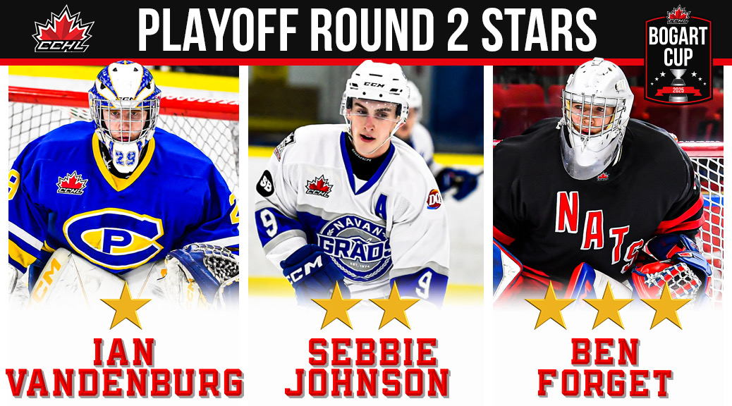 The CCHL (@thecchl) on Twitter photo The Central Canada Hockey League is pleased to announce the 3 Stars from the second round of the playoffs.
Ian Vandenberg from <a href="/CPCANADIANS/">Carleton Place Canadians</a> is named first star, while Sebbie Johnson from <a href="/GradsHockey/">Navan Grads</a> earns second star and Benoit Forget from <a href="/RocklandNatsJrA/">Rockland Nationals</a> Rockland has been The Central Canada Hockey League is pleased to announce the 3 Stars from the second round of the playoffs.
Ian Vandenberg from <a href="/CPCANADIANS/">Carleton Place Canadians</a> is named first star, while Sebbie Johnson from <a href="/GradsHockey/">Navan Grads</a> earns second star and Benoit Forget from <a href="/RocklandNatsJrA/">Rockland Nationals</a> Rockland has been