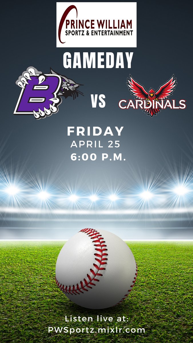 Prince William Sportz (@pwsportz) on Twitter photo We're coming out of Spring Break STRONG with THREE baseball broadcasts this week!
Tues. 4/22 6 pm <a href="/Highland_BSBL/">Highland⚾Baseball</a> vs <a href="/PatriotHitSquad/">Patriot High School Baseball</a>
Wed. 4/23 6 pm <a href="/PatriotHitSquad/">Patriot High School Baseball</a> vs <a href="/G_villeBaseball/">Gainesville Baseball</a>
Fri. 4/25 6 pm <a href="/GoBHSBaseball/">Battlefield Baseball (Unofficial)</a> vs <a href="/G_villeBaseball/">Gainesville Baseball</a>
Listen live at PWSportz.mixlr.com We're coming out of Spring Break STRONG with THREE baseball broadcasts this week!
Tues. 4/22 6 pm <a href="/Highland_BSBL/">Highland⚾Baseball</a> vs <a href="/PatriotHitSquad/">Patriot High School Baseball</a>
Wed. 4/23 6 pm <a href="/PatriotHitSquad/">Patriot High School Baseball</a> vs <a href="/G_villeBaseball/">Gainesville Baseball</a>
Fri. 4/25 6 pm <a href="/GoBHSBaseball/">Battlefield Baseball (Unofficial)</a> vs <a href="/G_villeBaseball/">Gainesville Baseball</a>
Listen live at PWSportz.mixlr.com