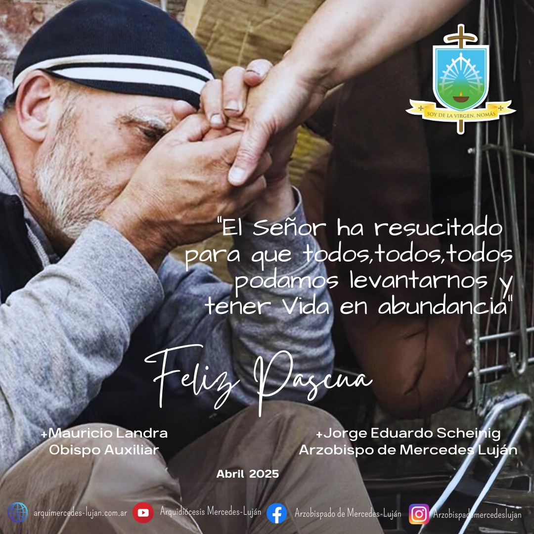 #DomingoDePascua | Muy feliz Pascua de Resurrección. Cristo resucitó, con gozo pascual compartimos la tarjeta de nuestro Padre Obispo Jorge Eduardo Scheinig y su auxiliar, Mauricio Landra para la #Pascua2025.