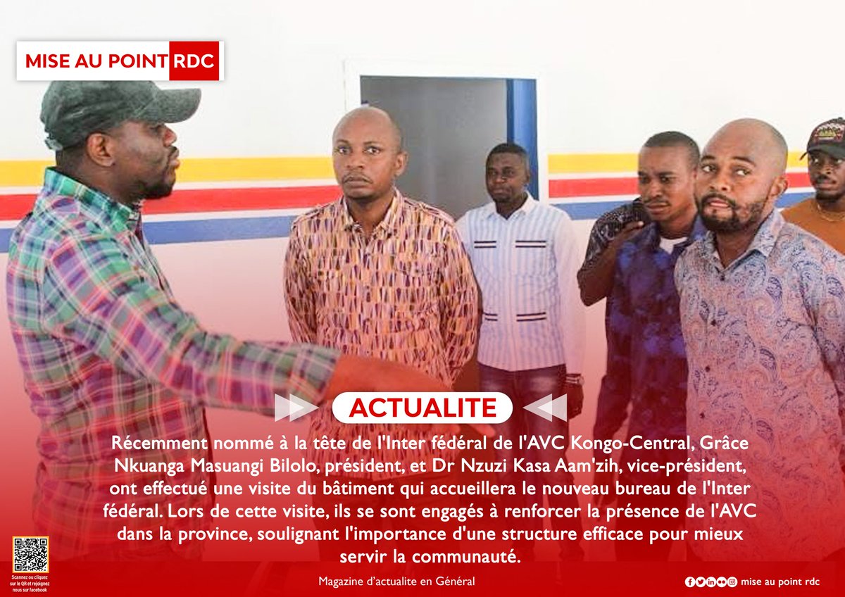 Kongo-Central: Grâce Nkuanga Masuangi Bilolo (président) et Dr Nzuzi Kasa Aam'zih (vice-président) visitent le futur bureau de l'Inter fédéral de l'AVC. Engagement à renforcer la présence de l'AVC dans la province pour mieux servir la communauté. #AVC #KongoCentral <a href="/MartinSOLO4/">Martin SOLO</a>