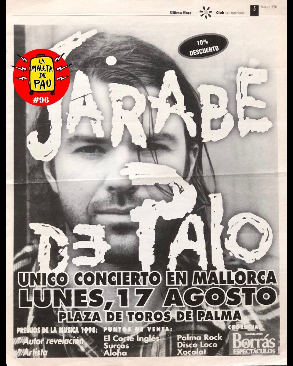 #96_LaMaletaDePau
𝗖𝗢𝗡𝗖𝗜𝗘𝗥𝗧𝗢 𝗘𝗡 𝗠𝗔𝗟𝗟𝗢𝗥𝗖𝗔
𝟭𝟳 𝗱𝗲 𝗮𝗴𝗼𝘀𝘁𝗼 𝟭𝟵𝟵𝟴

#JarabeDePalo #LaMaletaDePau #LMDP96 #PauDonés