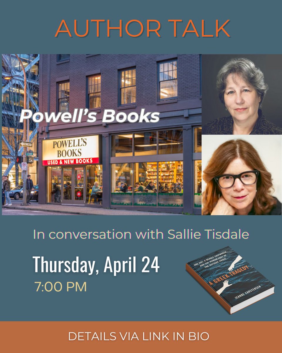 jcarstensen's tweet photo. Portland friends! 📚✨Please join me at Powell’s @powellsbooks this Thursday, April 24 at 7 pm to celebrate the publication of my new book A GREEK TRAGEDY. https://t.co/Xii8j8wlLX