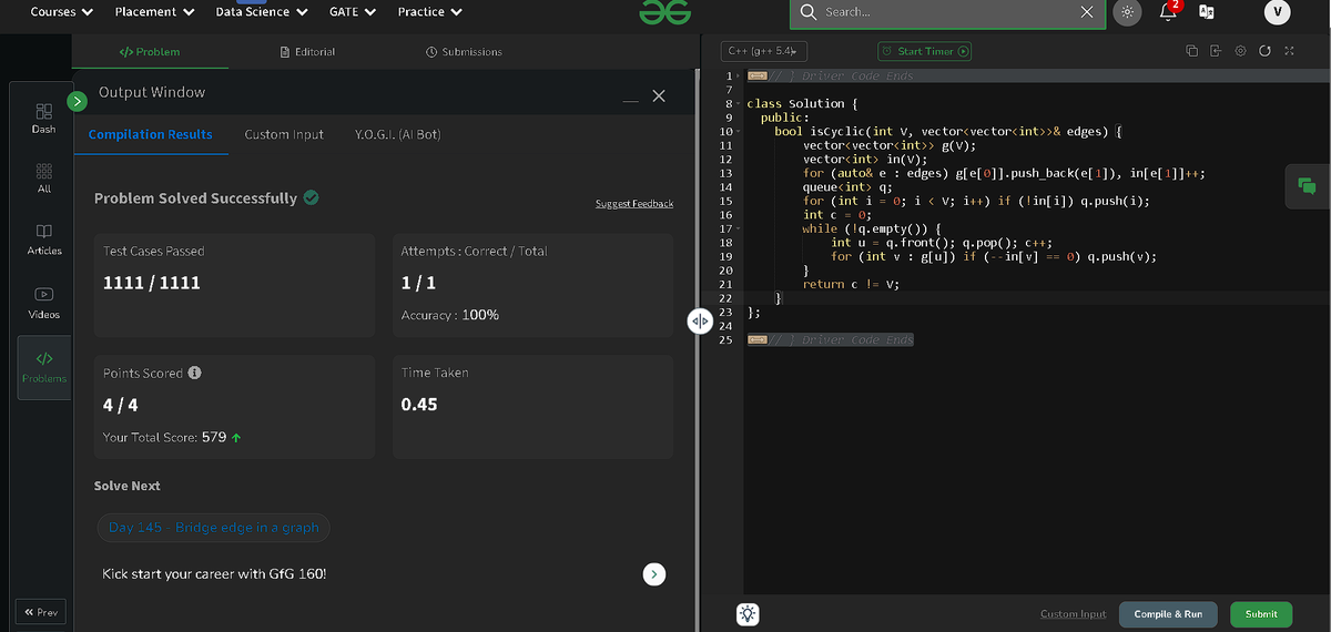 vik_7_'s tweet photo. 📌 Day [144] of #gfg160dayschallenge
🧩 Problem: Cycle Detection in a Directed Graph
💡 Key Idea: Use DFS with recursion stack or Kahn’s Algorithm to detect cycles. If a node is revisited while still in the recursion stack, a cycle exists.
#Graph #CycleDetection #DirectedGraph https://t.co/czitZYTNEK