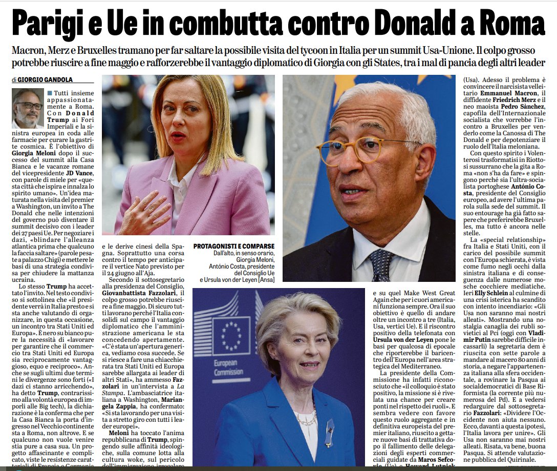 NON SI DANNO PACE.. il successo italiano è eclatante e disturba parecchio Macron e anche la #vonderleyen che stanno brigando per fare in modo che il summit di Roma venga spostato a Bruxelles. Sarebbe uno smacco troppo forte che l'Italia da sempre considerata debole, metta a segno