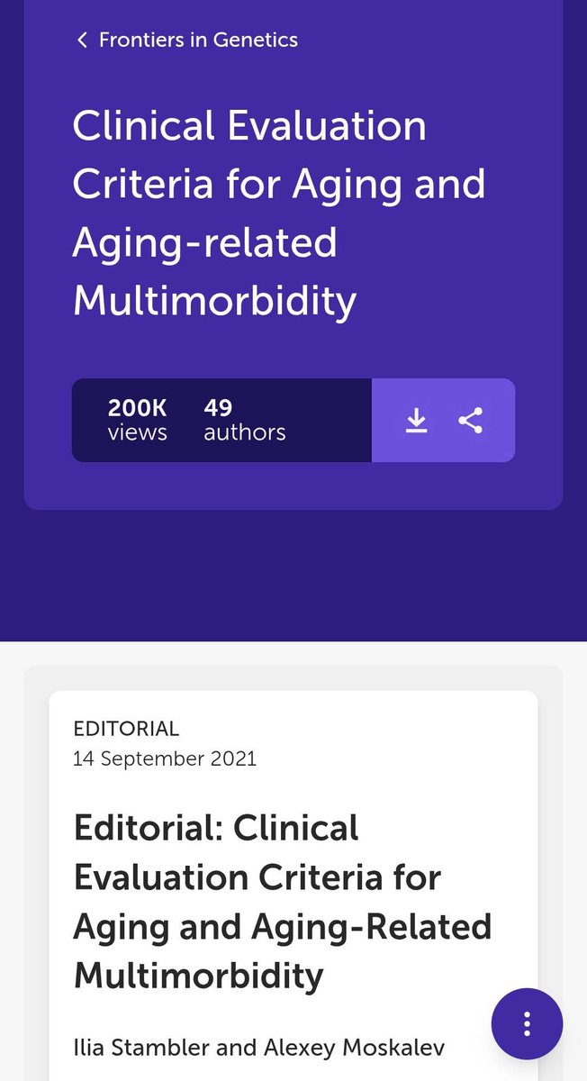 Our research topic of 2021 “Clinical evaluation criteria for aging and aging-related multimorbidity” reached 200,000 views.
frontiersin.org/research-topic…
frontiersin.org/journals/genet…