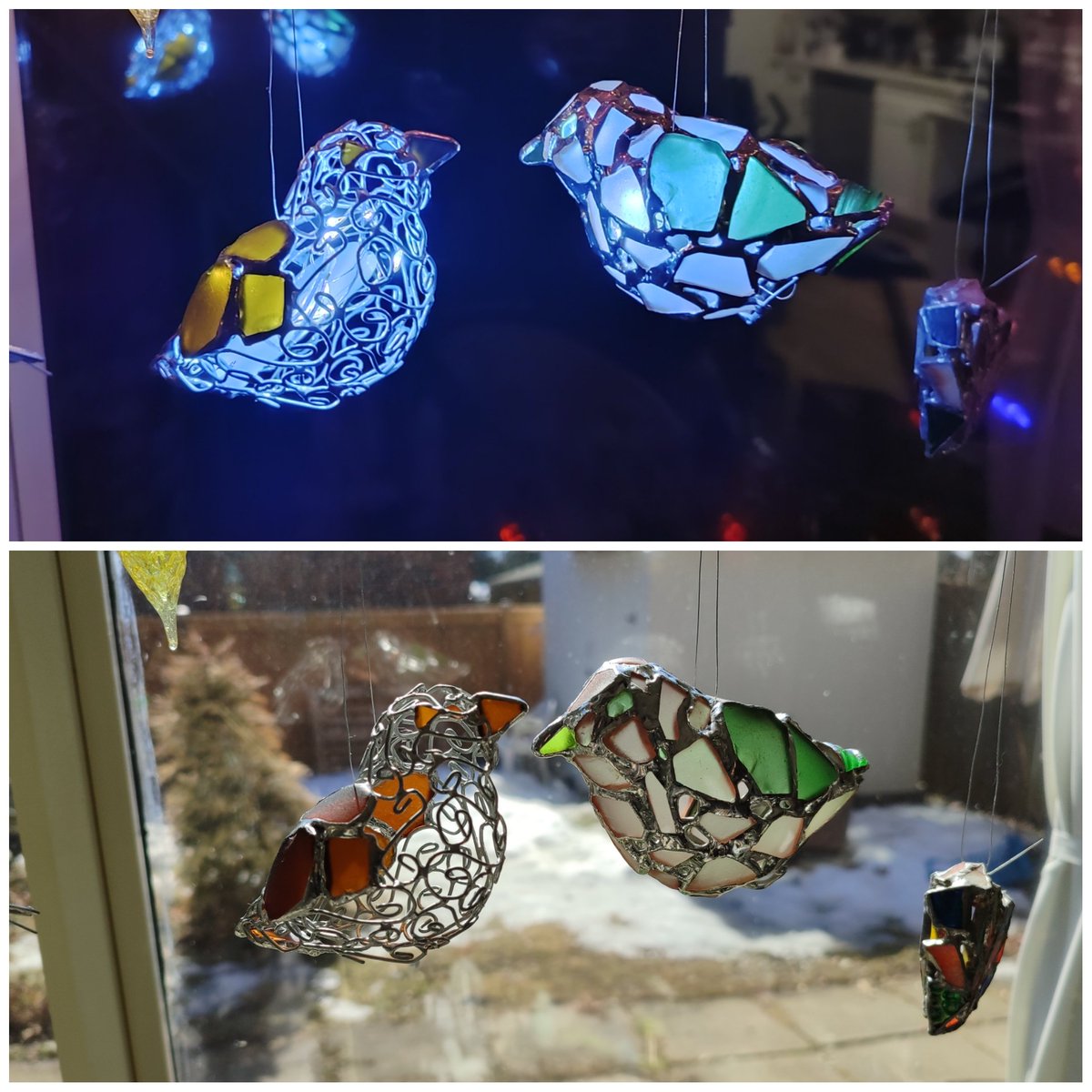 SeaStainedGlass's tweet photo. Sea glass birds π¦ββ¬π¦#stainedglass #glassart #stainedglassart #handmade #seaglassart #art #seaglass #beachglass #beachcombing #tiffanylamp #sculpture #figurine #trashtotreasure #seaglasslove #recycledart #trashart #seaglassaddict #recycle #upcycle #bird #nightlight https://t.co/zzje0Yfc47