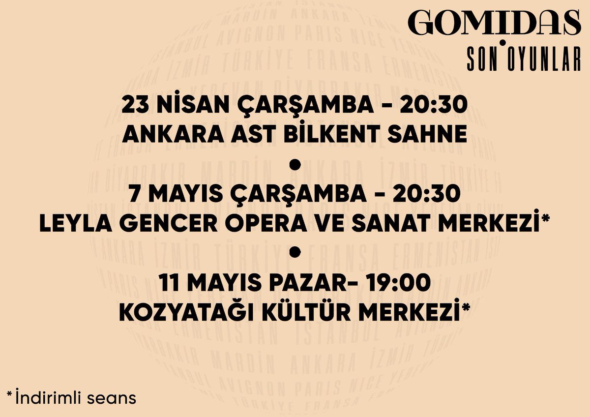 yolcutiyatro's tweet photo. GOMİDAS - Son Oyunlar
Gomidas, Ankara ve İstanbul'da oynayacağı son 3 oyunla sahnelere veda ediyor
🎟️ Biletler: https://t.co/69dPN1xG3G
#Gomidas #GomidasVartabed #Tiyatro #Müzik https://t.co/yLE7t0Gxgf