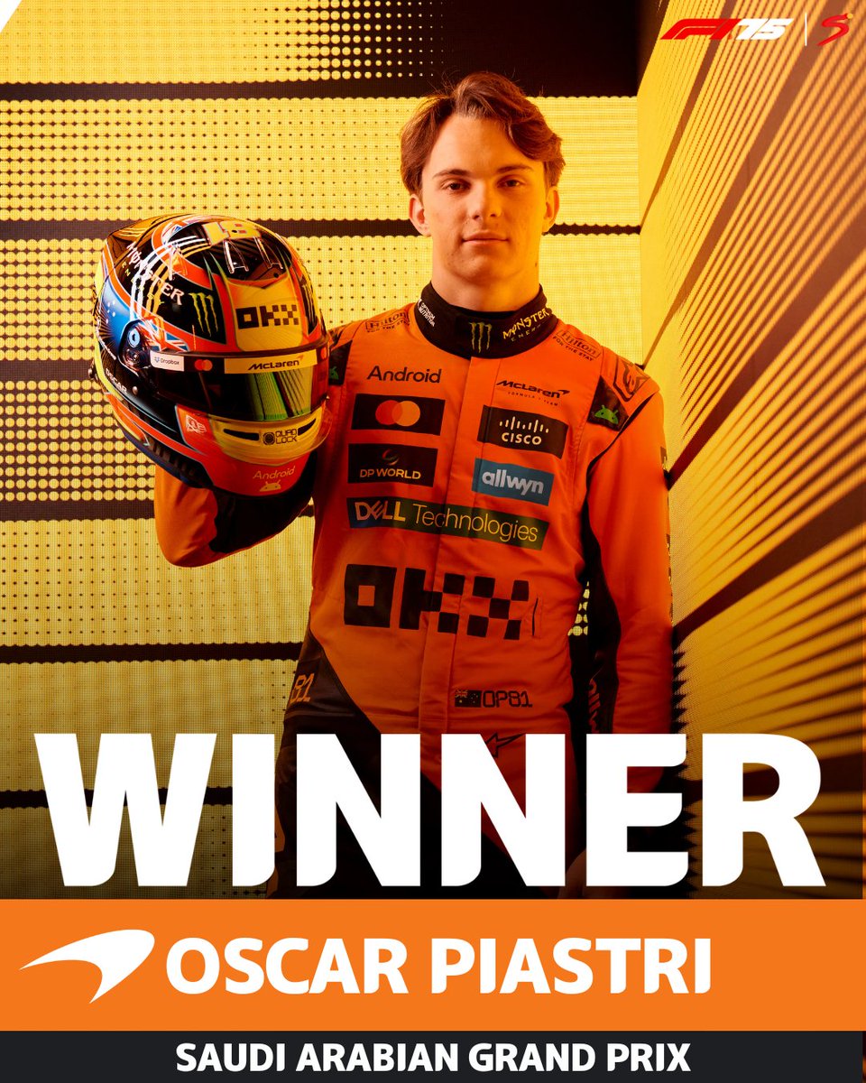 Oscar Piastri claims his third victory of the #F1 season 😏🟠

Max Verstappen and Charles Leclerc complete the podium 🤝

#SaudiArabianGP