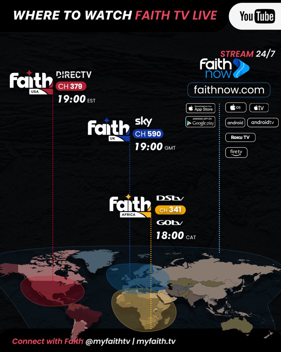 This week on Faith TV we’re live across the globe with Bryan Wright  on Faith Today!

In His presence there is freedom so come worship and get into the Word of God with us. It’s going to be an absolutely transformative time for you and your family. ✨🙌

🇺🇸 USA: DIRECTV 379 @