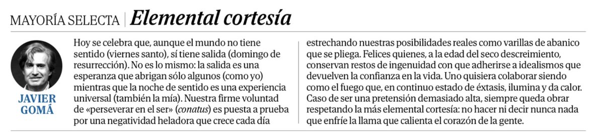JavierGomaL's tweet photo. "Mayoría selecta" de hoy, domingo 20 de abril. 
¿Estáis de acuerdo con la última frase? https://t.co/kcB2qFYRC3