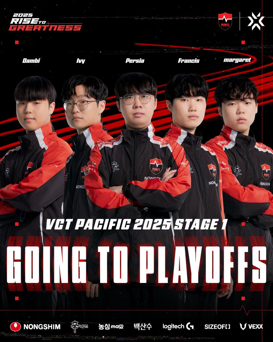 [ANNOUNCEMENT] #VALORANT

VCT PACIFIC 2025 STAGE 1
We Going to Playoffs!🔥

#NONGSHIM #NSRedForce #NSwin #농심레드포스 #NS_photo
#Dambi #Ivy #Persia #Francis #margaret
#VCT #VCTPacific #RisePacific