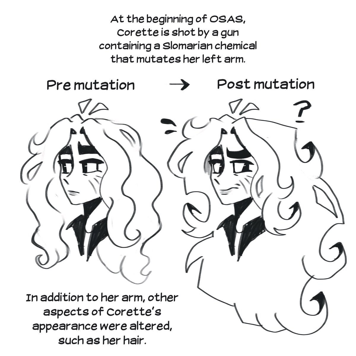 Arribaamoeba's tweet image. [OC]Some exploration on Corette’s arm mutation. She isn’t the biggest fan of it at first.