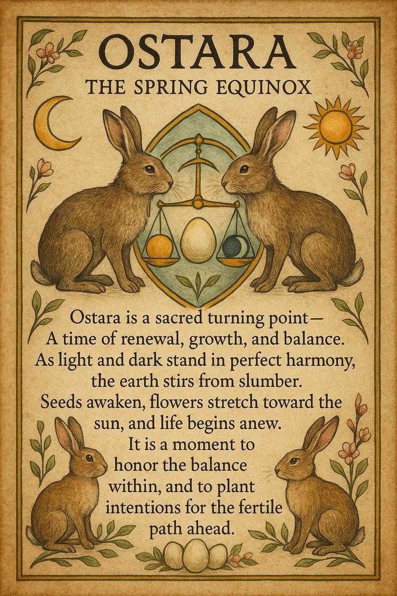 🌼 Happy Ostara – Spring Equinox 🌼

A time of renewal, growth &amp; balance.

Light &amp; dark in harmony, seeds stir, life awakens.

Honor the balance within, plant your intentions, and bloom with the Earth.  🌱🌸

#HappyOstara #SpringEquinox #WheelOfTheYear #PaganTraditions #Ēostre