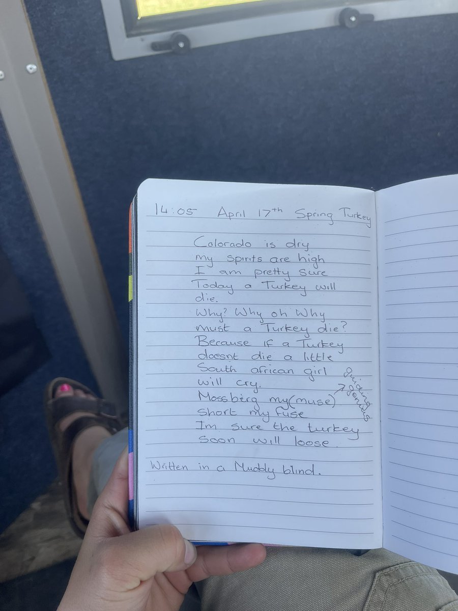 FredEichler's tweet photo. A turkey poem written in the blind and than a first turkey for a South African girl.
@ScentBlocker
@muddyoutdoorsofficial
@LeupoldOptics
@MossbergCorp
#EverythingEichler #FulldrawOutfitters #firstturkey #poem #muddyblinds #showtheshield https://t.co/9lSQRVaajv