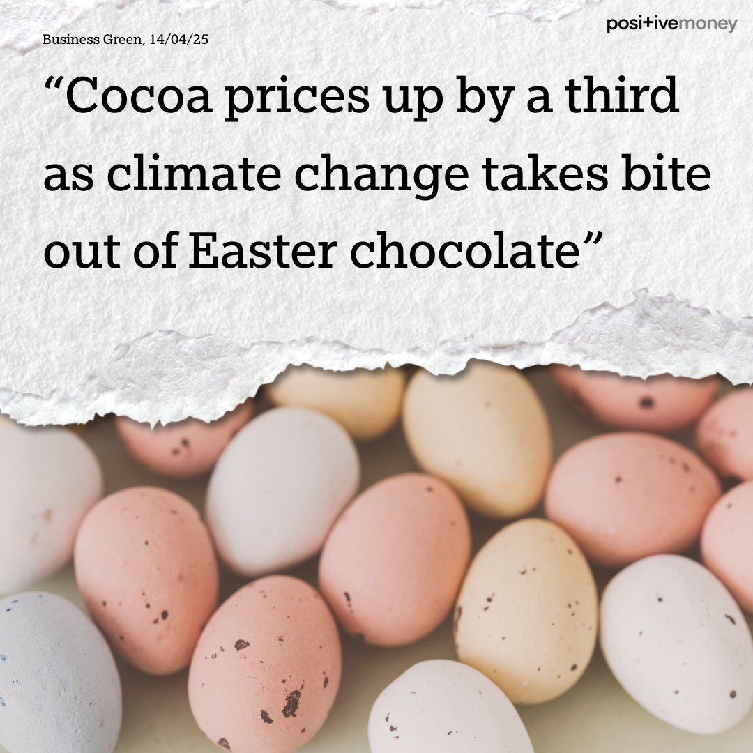 PositiveMoneyUK's tweet photo. Did you notice the price of your Easter eggs this weekend???! 🥚🍫
Climateflation is pushing up the cost of chocolate. We need the government to hop to it 🐇 and tackle #climateflation before it’s too late ⏰ https://t.co/Gc5vPSlHhi