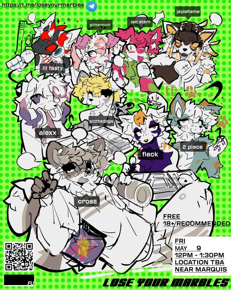 crossmuttt's tweet photo. FWA, GET READY TO LOSE YOUR MARBLES 🥂

LYM, A POP UP SHOW + EVENT
MAY 9TH

FEATURING

@twopiecedior 
@apuppyonline 
@pawcum 
@fleckdoggy 
@GLITTERMUTT 
@hardcorehuski 
@elflameo 
@liltoasterz 
and a set from DJ PAWB 

tele channel below, stay up to date. LOCATION TBA https://t.co/4VeskMXlx8